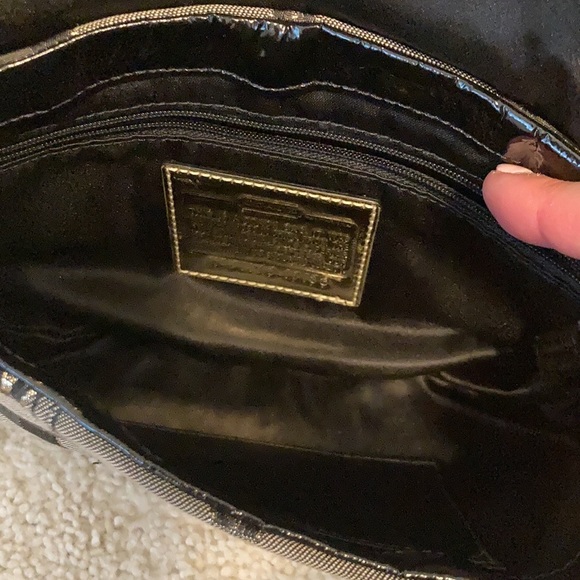 Black, gray, gold coach purse. Small scratch shown on buckle in picture. - Picture 5 of 8